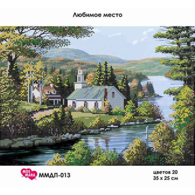 Plátno pro vyšívaní korálky - Kostel u řeky - č. 72 35 x...