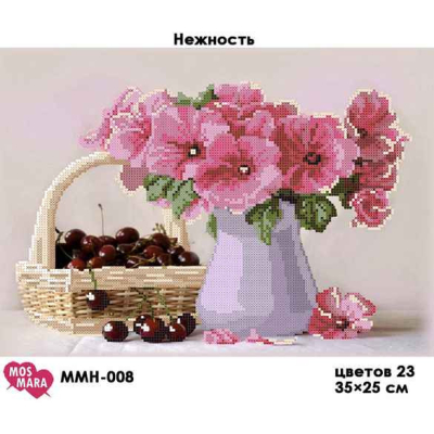 Plátno pro vyšívaní korálky - Třešně a květiny - č. 127...