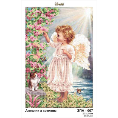 Plátno pro vyšívaní korálky - Anděl s kočkou - č. 158 29...