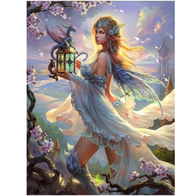 Diamantové malování - Víla s drakem - č. 16 30 x 40 cm