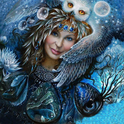 Diamantové malování - Sova a žena - č. 48 30 x 30 cm