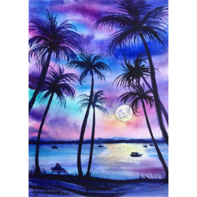 Diamantové malování - Kokosové palmy - č. 145 30 x 40 cm