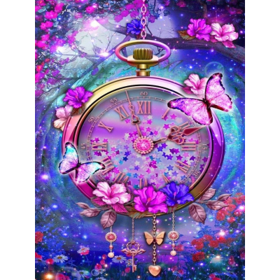 Diamantové malování - Motýlí hodiny - č. 154 45 x 35 cm