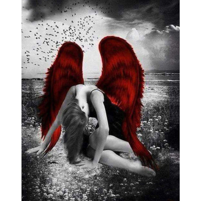 Diamantové malování - Dívka s červenými křídly - č. 180...