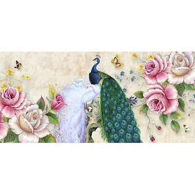 Diamantové malování - Páv s květinami - č. 188 80 x 40 cm