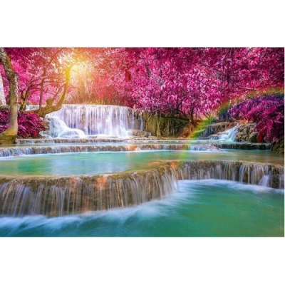 Diamantové malování - Vodopád s růžovými stromy - č. 240...