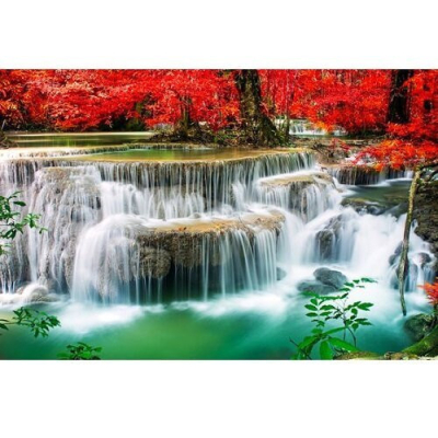 Diamantové malování - Vodopád s červenými stromy - č. 276...