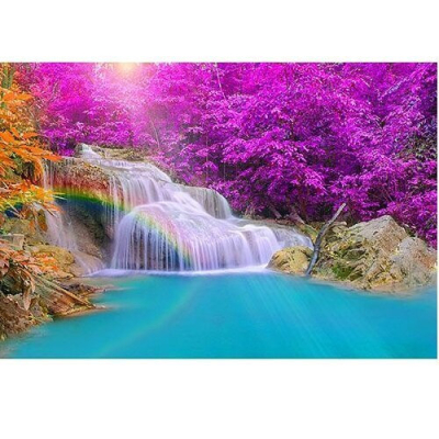 Diamantové malování - Vodopád s fialovými stromy - č. 281...