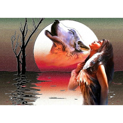 Diamantové malování - Dívka a vlk - č. 289 40x30 cm