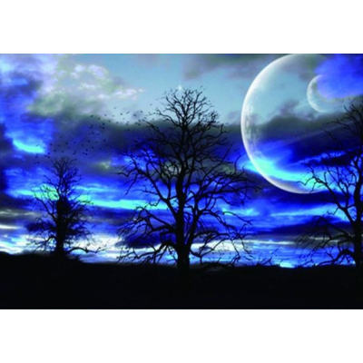 Diamantové malování - Modrý úplněk se stromy - č. 304...