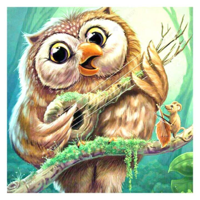 Diamantové malování - Sova s kytarou - č. 327 30x30 cm