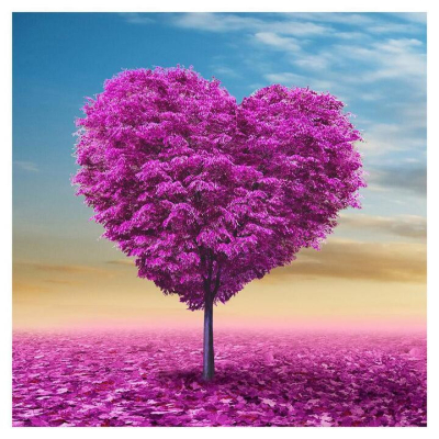 Diamantové malování - Fialový strom ve tvaru srdce - č....