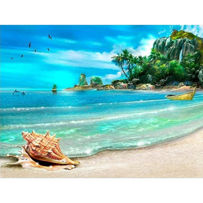 Diamantové malování - Plaž s mušli - č. 439 40x50 cm