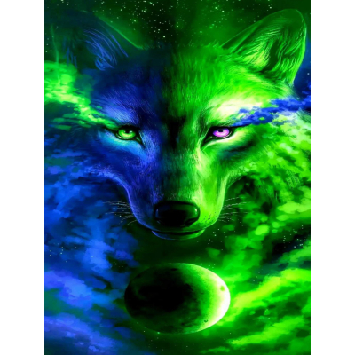 Diamantové malování - Zelenomodrá vlči hlava - č. 496...
