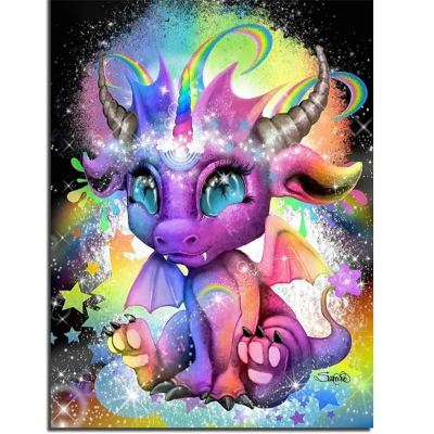 Diamantové malování - Duhový drakorožec - č. 511 40x50 cm