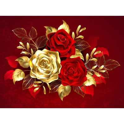 Diamantové malování - Červené a zlaté růže - č. 532 65x85 cm