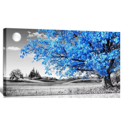 Diamantové malování - Modrý strom v čb krajině - č. 545...