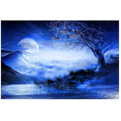 Diamantové malování - Modrá krajina v mlze - č. 546 65x85 cm