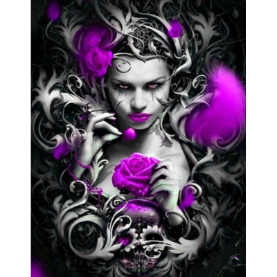 Diamantové malování - Dívka ve fialové - č. 550 30x40 cm