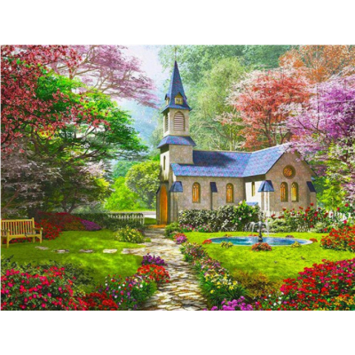 Diamantové malování - Kostelík v rozkvetlé zahradě - č....