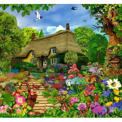 Diamantové malování - Chaloupka v rozkvetlé zahradě - č....