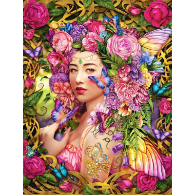 Diamantové malování - Asiatka v květinách - č. 582 65x85 cm