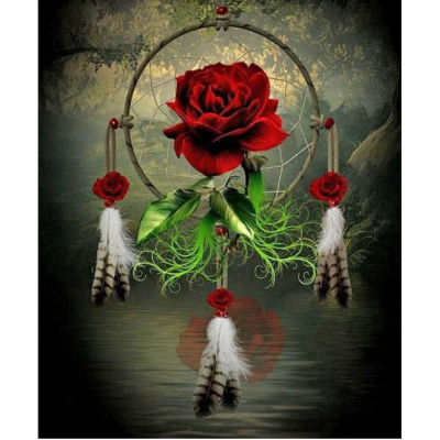Diamantové malování - Lapač snů s růžemi - č. 590 30x40 cm