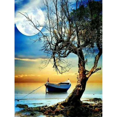 Diamantové malování - Strom a loďka - č. 597 40x50 cm