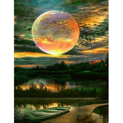 Diamantové malování - Úplněk nad řekou - č. 602 65x95 cm