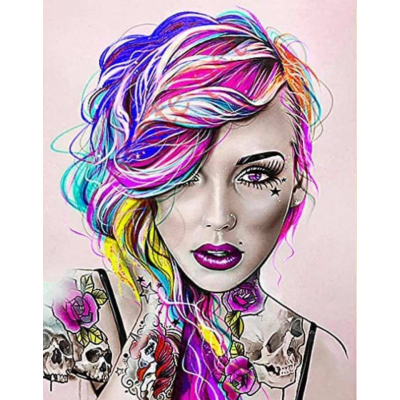 Diamantové malování - Duhová dívka - č. 609 40x50 cm