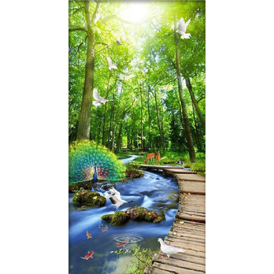 Diamantové malování - Páv a zvířata u potoka - č. 629...