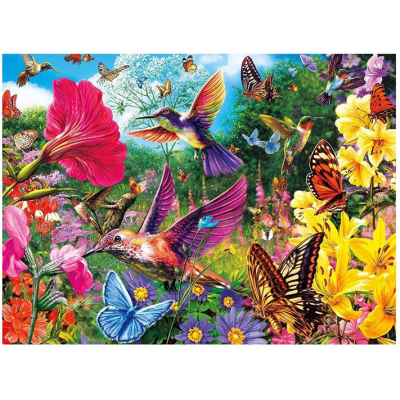 Diamantové malování - Rozkvetlá louka s kolibříky - č....