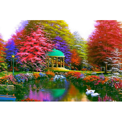 Diamantové malování - Labutě v parku s altánem - č. 662...