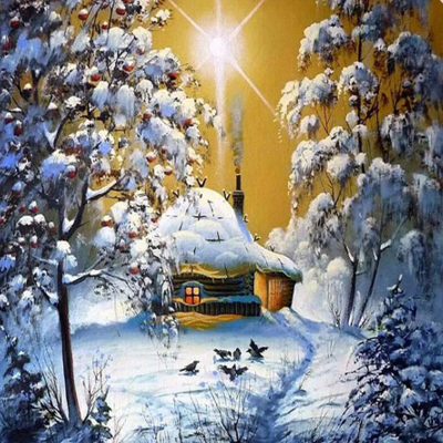 Diamantové malování - Zasnežená pohádková chaloupka - č....