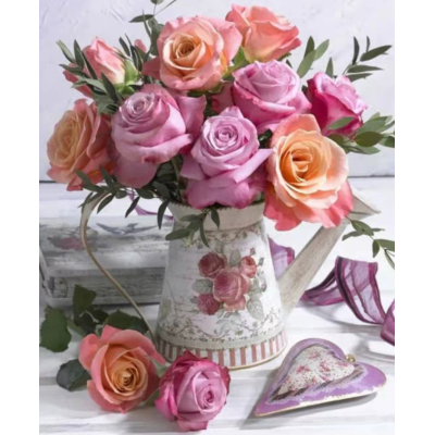 Diamantové malování - Konvička s růžemi - č. 664 50x60 cm