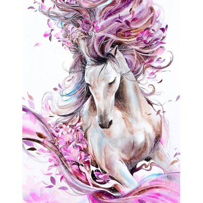 Diamantové malování - Kůň v růžové - č. 666 40x50 cm