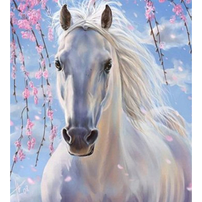 Diamantové malování - Kůň pod růžovým stromem - č. 667...