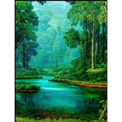 Diamantové malování - Zelená krajina s řekou - č. 674...