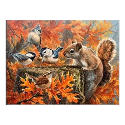 Diamantové malování - Veverka s ptačky - č. 677 65x85 cm