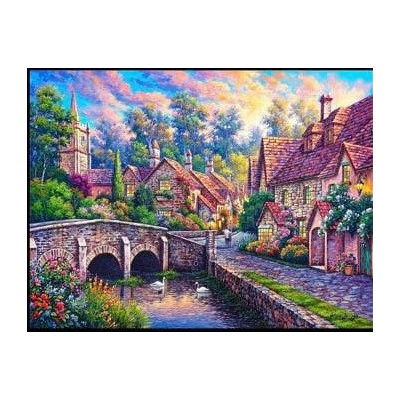 Diamantové malování - Vesnička u kamenného mostu - č. 678...