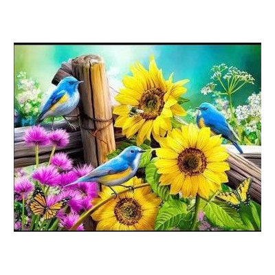 Diamantové malování - Ptačci u slunečnice - č. 679 65x85 cm
