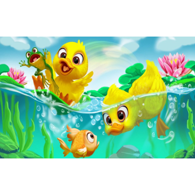 Diamantové malování - Káčata v rybníce - č. 683 50x80 cm