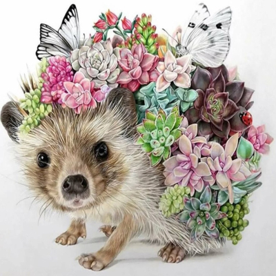 Diamantové malování - Ježek se skalničkami - č. 687 40x40 cm