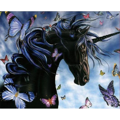 Diamantové malování - Černý jednorožec - č. 712 30x40 cm