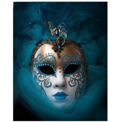 Diamantové malování - Maska v tmavé tyrkysové - č. 735...