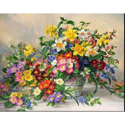Diamantové malování - Květiny v malovaných vázách - č....