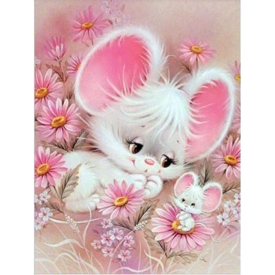 Diamantové malování - Myšky v růžové - č. 751 35x45 cm