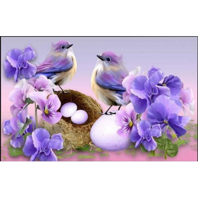 Diamantové malování - Ptačci s hnízdem - č. 754 40x60 cm
