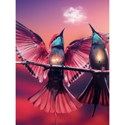 Diamantové malování - Kolibříci na větvi - č. 759 35x45 cm