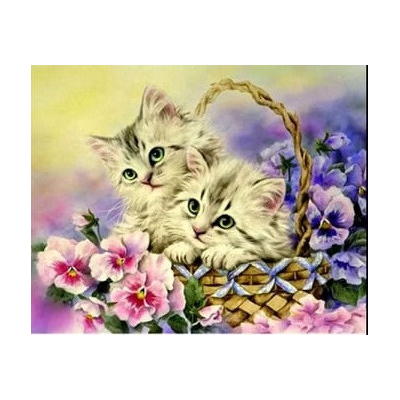 Diamantové malování - Koťata s fialkami - č. 791 65x85 cm